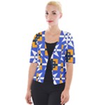 Shapes on a blue background                                                        Cropped Button Cardigan