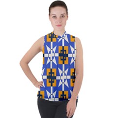 Mock Neck Chiffon Sleeveless Top 