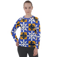 Shapes on a blue background Women s Long Sleeve Raglan Tee from ArtsNow.com