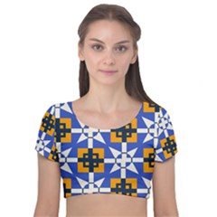 Velvet Short Sleeve Crop Top  