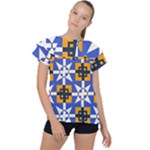 Shapes on a blue background                                                        Ruffle Collar Chiffon Blouse