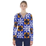 Shapes on a blue background                                                            V-Neck Long Sleeve Top