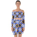 Shapes on a blue background                                                              Off Shoulder Top with Skirt Set