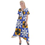 Shapes on a blue background                                                            Cross Front Sharkbite Hem Maxi Dress