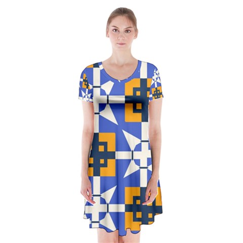 Shapes on a blue background                                                               Short Sleeve V