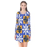 Shapes on a blue background                                                          Long Sleeve V-neck Flare Dress
