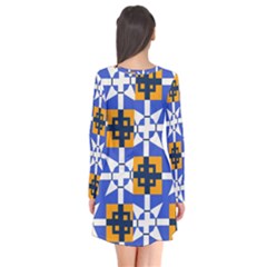 Long Sleeve V-neck Flare Dress 