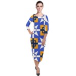 Shapes on a blue background                                                             Quarter Sleeve Midi Velour Bodycon Dress