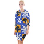 Shapes on a blue background                                                             Quarter Sleeve Hood Bodycon Dress