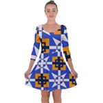 Shapes on a blue background                                                          Quarter Sleeve Skater Dress