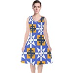 Shapes on a blue background                                                          V-Neck Midi Sleeveless Dress