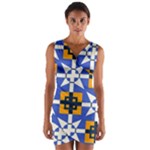 Shapes on a blue background                                                              Wrap Front Bodycon Dress
