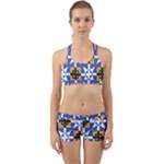 Shapes on a blue background                                                           Back Web Sports Bra Set
