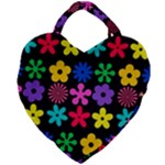 Colorful flowers on a black background pattern                                                            Giant Heart Shaped Tote
