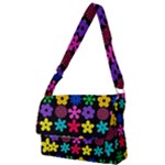 Colorful flowers on a black background pattern                                                            Full Print Messenger Bag