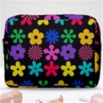 Colorful flowers on a black background pattern                                                            Make Up Pouch (Large)