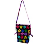 Colorful flowers on a black background pattern                                                            Folding Shoulder Bag