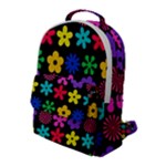 Colorful flowers on a black background pattern                                                           Flap Pocket Backpack (Large)