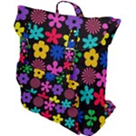 Colorful flowers on a black background pattern                                                            Buckle Up Backpack