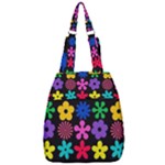 Colorful flowers on a black background pattern                                                            Center Zip Backpack