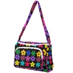Colorful flowers on a black background pattern                                                          Front Pocket Crossbody Bag