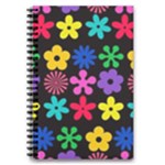 Colorful flowers on a black background pattern                                                            5.5  x 8.5  Notebook New