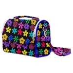 Colorful flowers on a black background pattern                                                         Satchel Shoulder Bag
