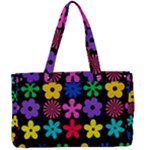 Colorful flowers on a black background pattern                                                         Canvas Work Bag