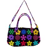 Colorful flowers on a black background pattern                                                         Removal Strap Handbag