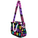 Colorful flowers on a black background pattern                                                         Rope Handles Shoulder Strap Bag