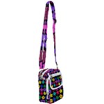 Colorful flowers on a black background pattern                                                         Shoulder Strap Belt Bag