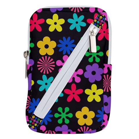 Colorful flowers on a black background pattern                                                         Belt Pouch Bag (Large) from ArtsNow.com