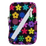 Colorful flowers on a black background pattern                                                         Belt Pouch Bag (Large)
