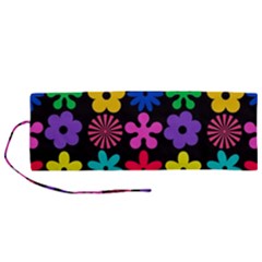 Colorful flowers on a black background pattern                                                         Roll Up Canvas Pencil Holder (M) from ArtsNow.com