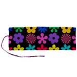 Colorful flowers on a black background pattern                                                         Roll Up Canvas Pencil Holder (M)