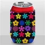 Colorful flowers on a black background pattern                                                        Thermal Can Holder