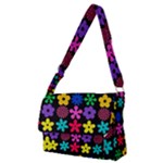 Colorful flowers on a black background pattern                                                        Full Print Messenger Bag (M)