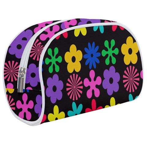 Colorful flowers on a black background pattern                                                       Makeup Case (Medium) from ArtsNow.com