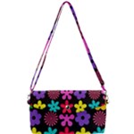 Colorful flowers on a black background pattern                                                        Removable Strap Clutch Bag