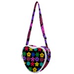 Colorful flowers on a black background pattern                                                        Heart Shoulder Bag