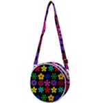 Colorful flowers on a black background pattern                                                        Crossbody Circle Bag