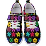 Colorful flowers on a black background pattern                                                        Men s Velcro Strap Shoes