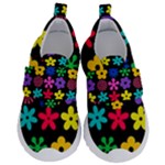 Colorful flowers on a black background pattern                                                           Kids  Velcro Strap Shoes