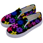 Colorful flowers on a black background pattern                                                           Kids  Canvas Slip Ons