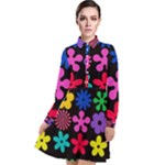 Colorful flowers on a black background pattern                                                        Long Sleeve Chiffon Shirt Dress