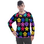 Colorful flowers on a black background pattern                                                         Men s Pique Long Sleeve Tee