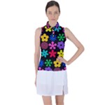 Colorful flowers on a black background pattern                                                           Women’s Sleeveless Polo