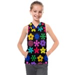 Colorful flowers on a black background pattern                                                         Kids  Sleeveless Hoodie