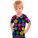 Colorful flowers on a black background pattern                                                          Kids  Sports Tee