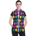 Colorful flowers on a black background pattern                                                           Women s Puffer Vest
